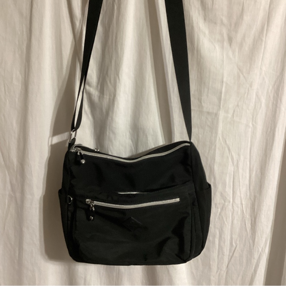 Black Crossbody Bag with Silver Accents